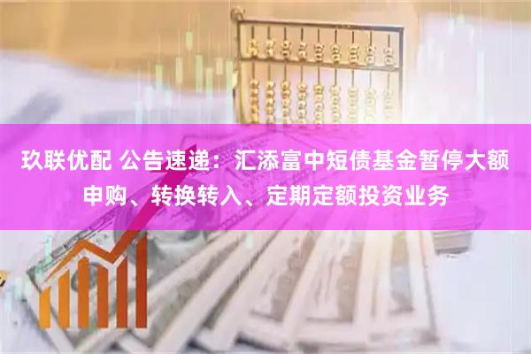 玖联优配 公告速递：汇添富中短债基金暂停大额申购、转换转入、定期定额投资业务